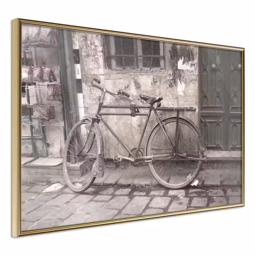 Poster Artgeist Affisch Bike Guld ram, 30x20 cm