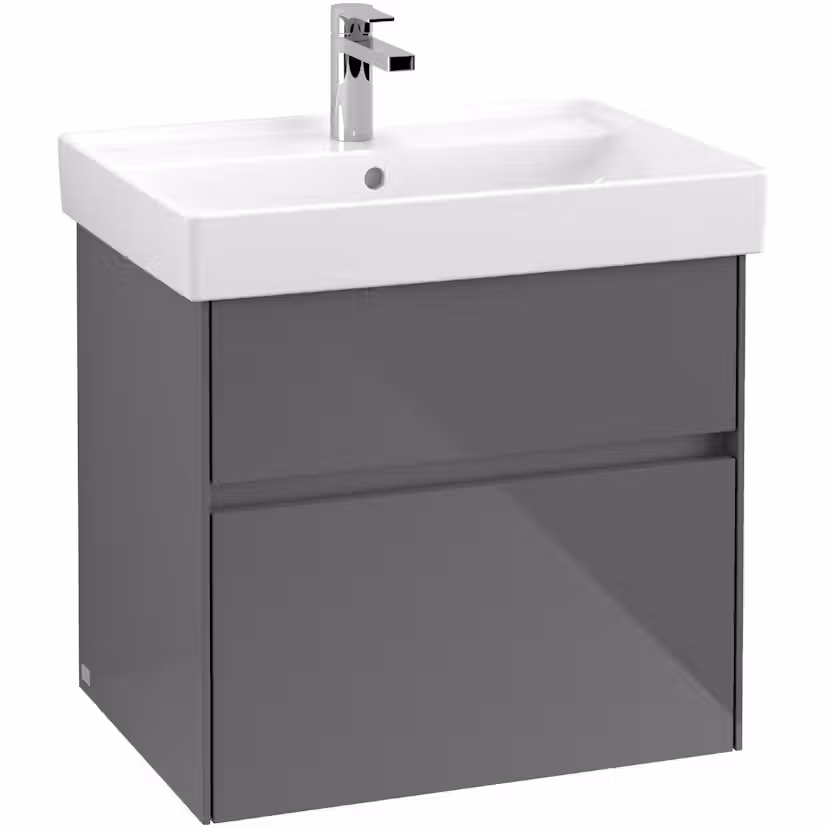 Tvättställsskåp Villeroy & Boch Collaro med 2 Lådor för Inbyggt Tvättställ Grå Högblank, B: 604 mm utan Belysning