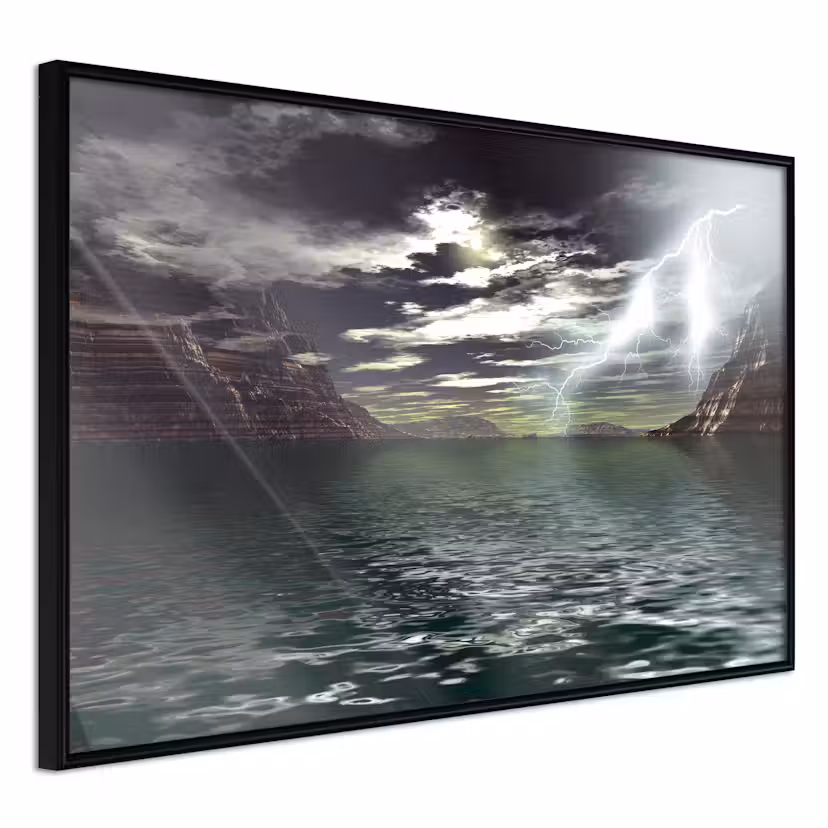 Poster Artgeist Affisch Storm on the Lake Svart ram, 45x30 cm