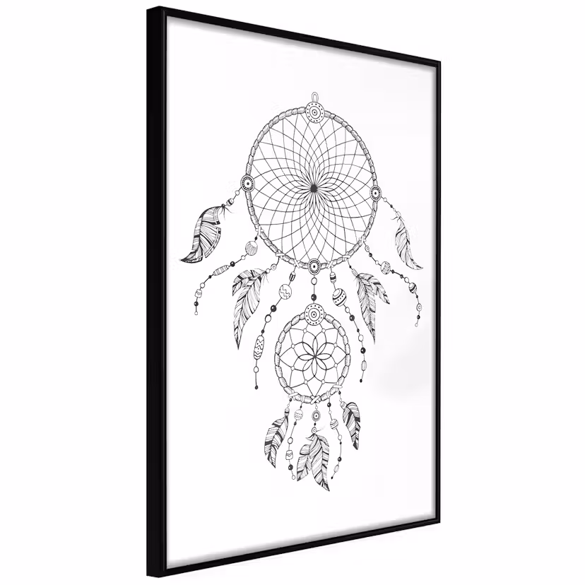 Poster Artgeist Affisch Dreamcatcher Svart ram, 20x30 cm