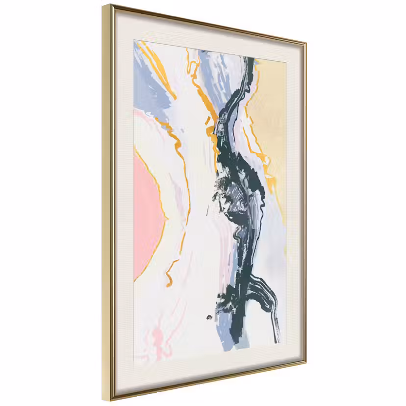 Poster Artgeist Affisch Troubling Thoughts Guld ram med passepartout, 20x30 cm