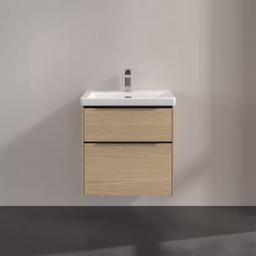 Tvättställsskåp Villeroy & Boch Subway 3.0 med 2 Lådor Färg: Nordic Oak. Bredd: 572 mm, Handtag: Ja, Volcano Black