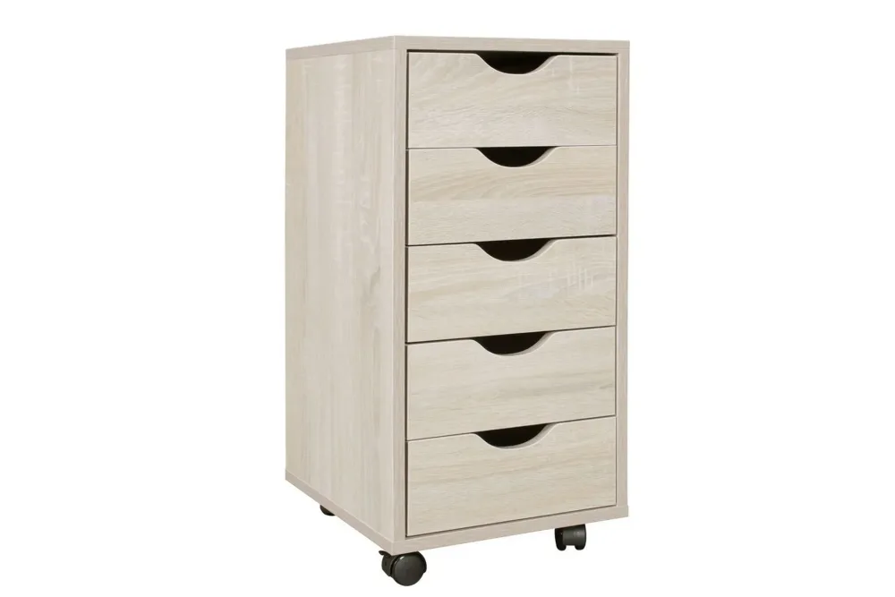 Rullkontejner Wohnling 5 lådor med folierad spånskiva och hjul, modern stil Sonoma