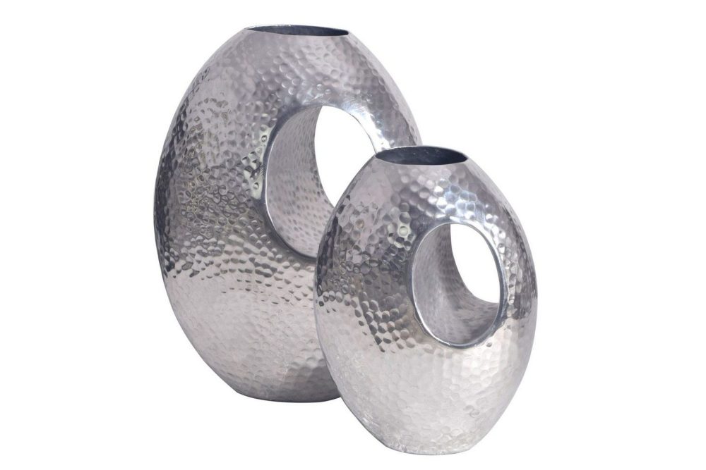 Vas Wohnling Set om 2 Aluminium Hamrad look, modern loftstil Silver