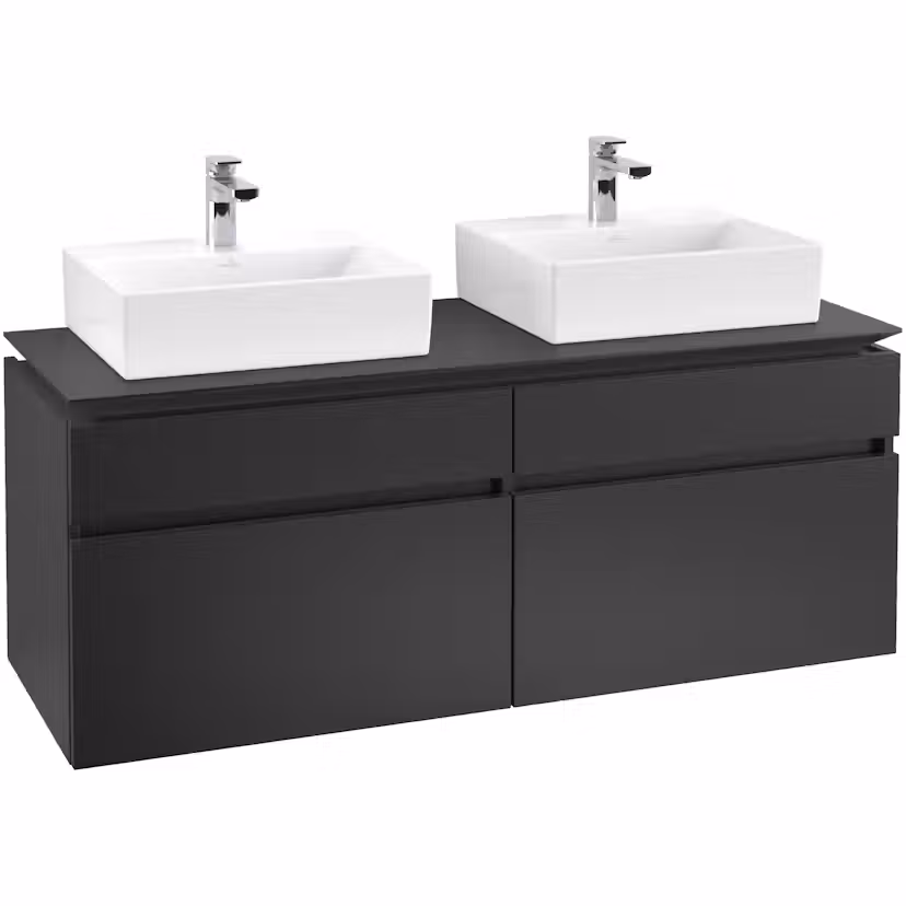 Tvättställsskåp Villeroy & Boch Legato 1400 med 4 Lådor för Två Tvättställ Svart Mattlack utan Belysning
