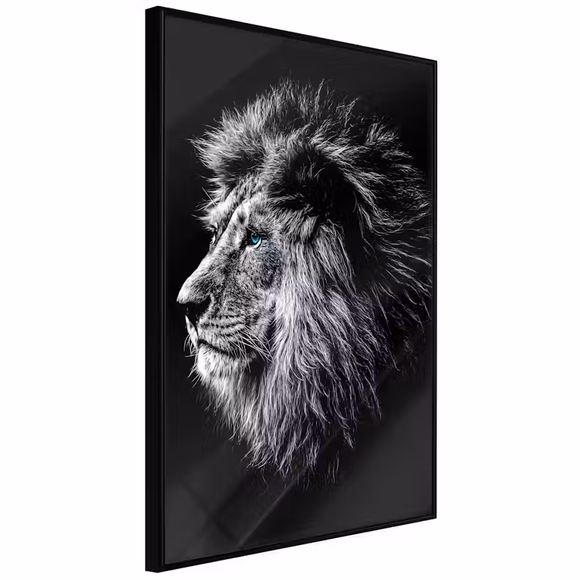 Poster Artgeist Affisch Blue-eyed Lion Svart ram, 40x60 cm