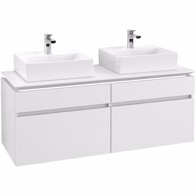 Tvättställsskåp Villeroy & Boch Legato 1400 med 4 Lådor för Två Tvättställ Mattvit med Belysning