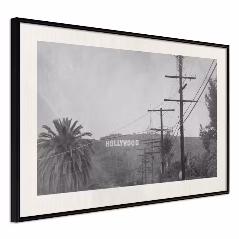 Poster Artgeist Affisch Hollywood Svart ram med passepartout, 45x30 cm