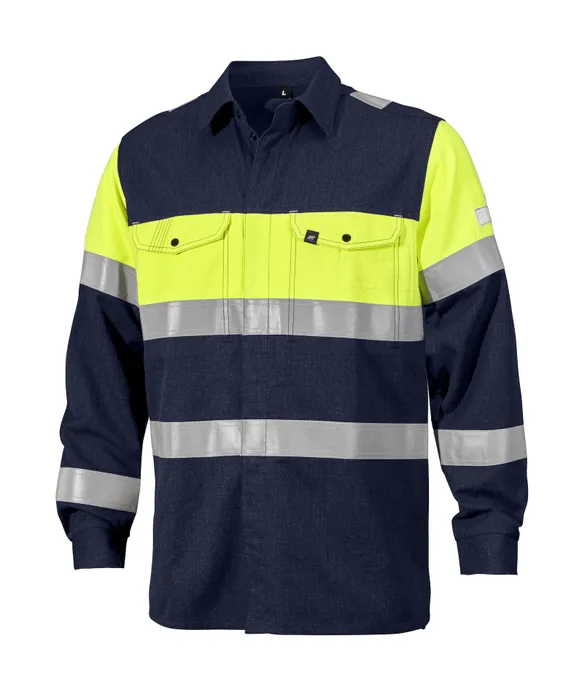 ARBETSSKJORTA FLAMSKYDDAD VARSEL 965-1 MARIN/GUL